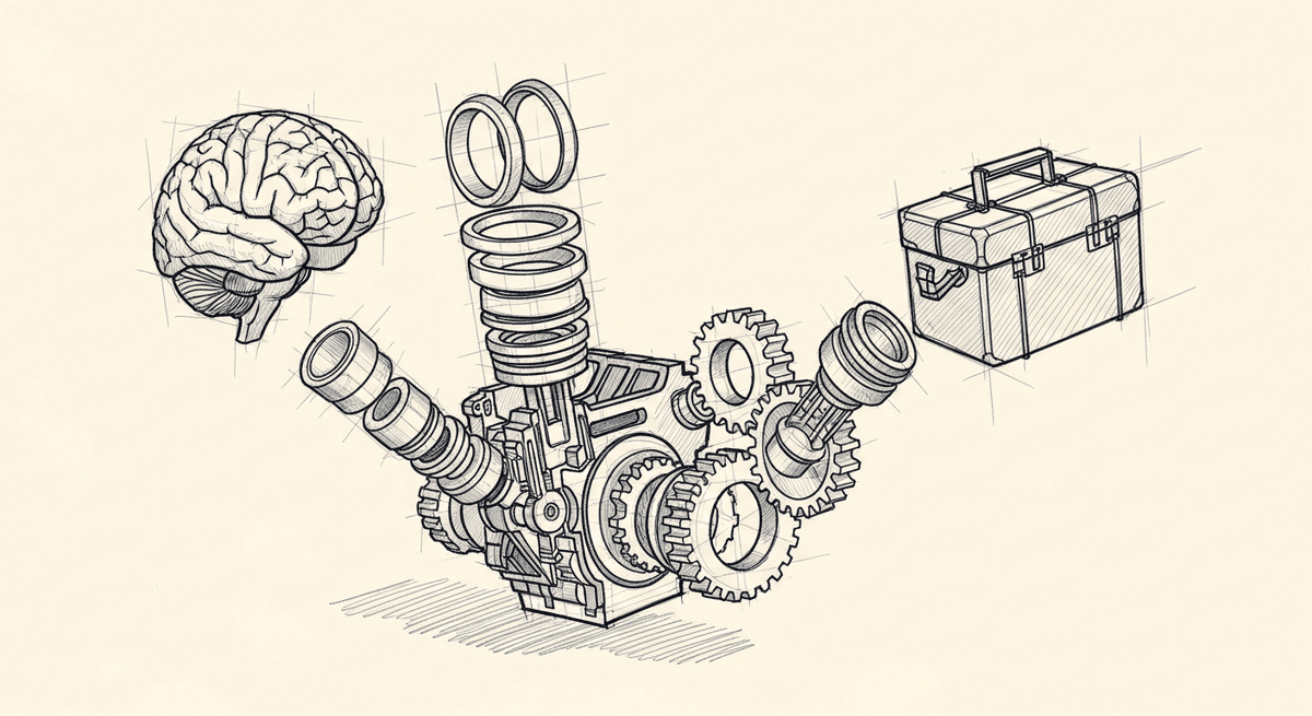 Engineering schematic of an AI agent with four core components