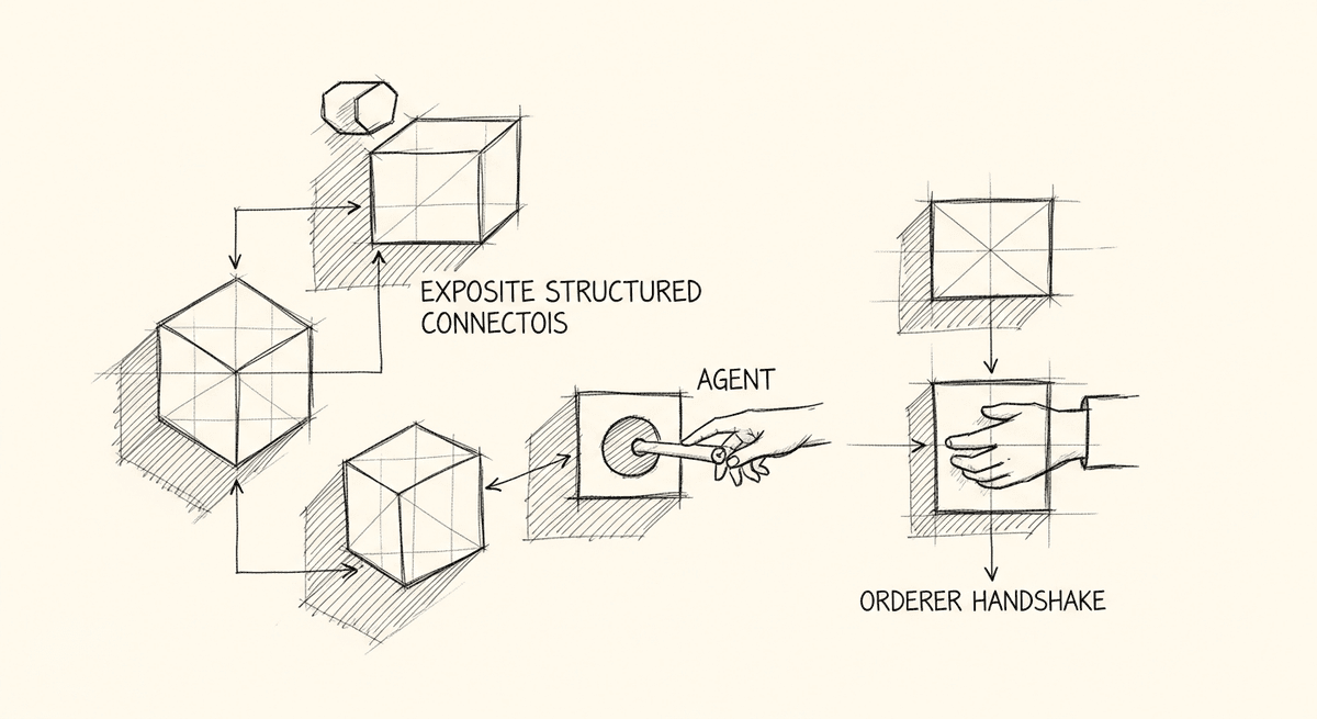 Sketch of services exposing structured MCP interfaces to an agent