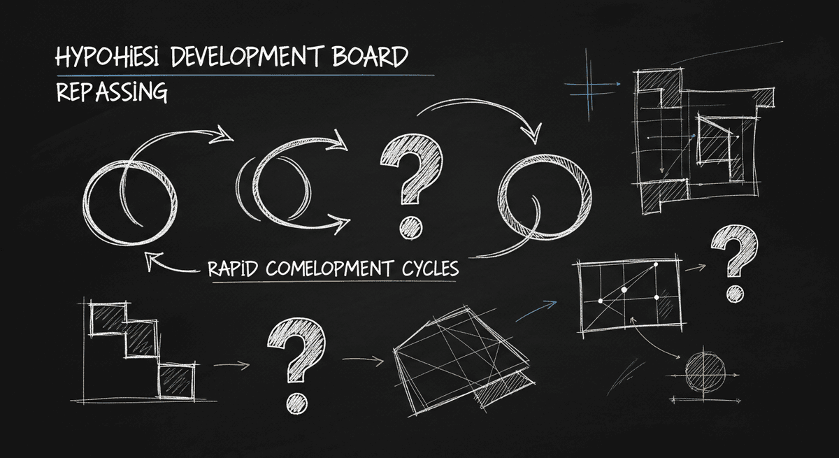 Sketch of experiment hypothesis board replacing a traditional product roadmap