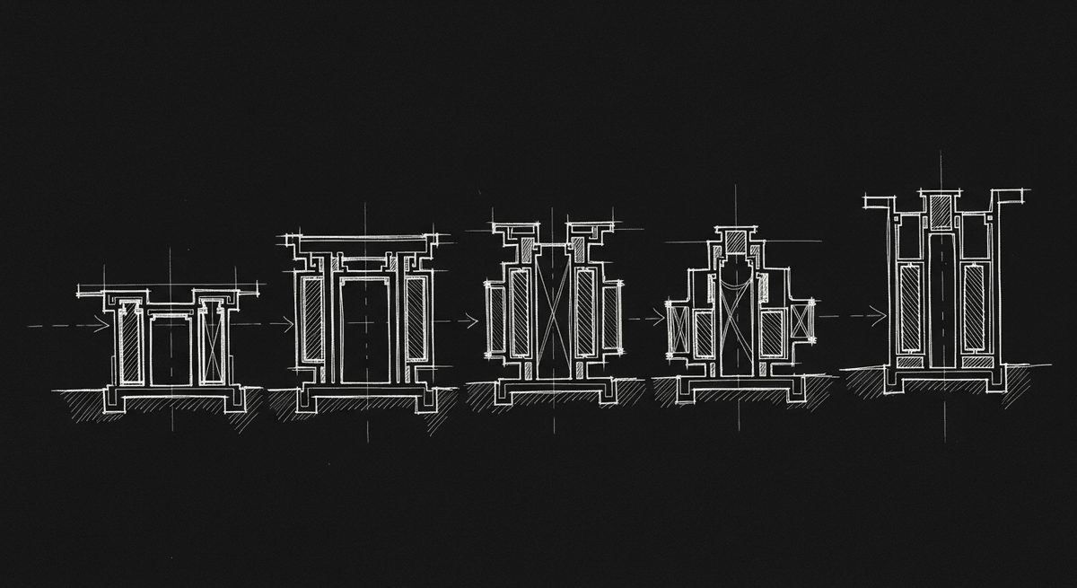 Sketch of transformer architecture evolution from 2017 to present