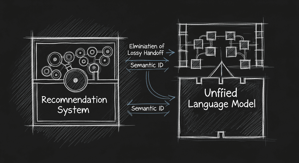 Sketch of recommendation system and LLM converging on semantic retrieval
