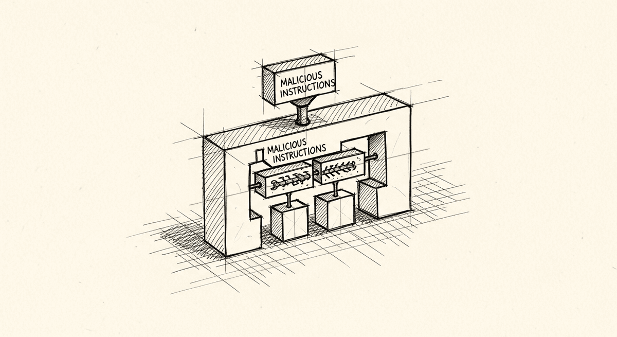 Sketch of prompt injection attack hidden inside clinical data