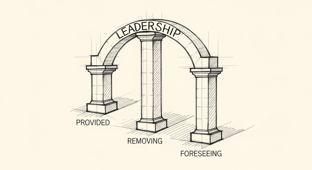 Sketch of three engineering leadership pillars supporting an arch