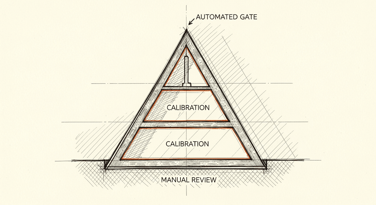 Sketch of three-step product evaluation pyramid from manual to automated