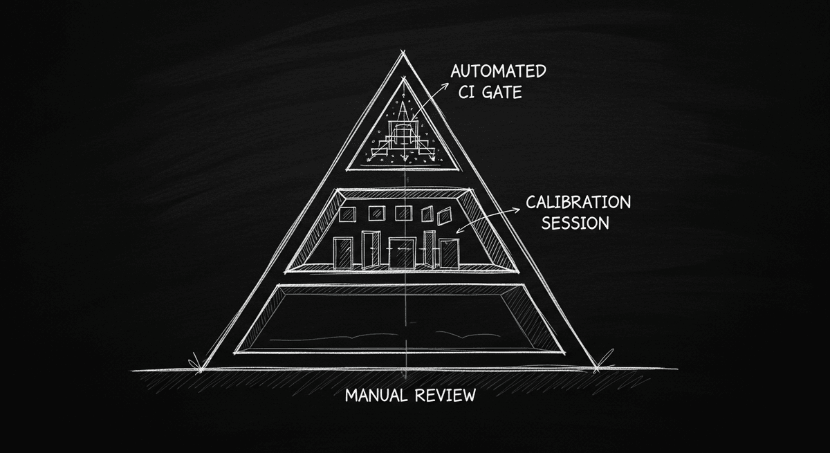 Sketch of three-step product evaluation pyramid from manual to automated