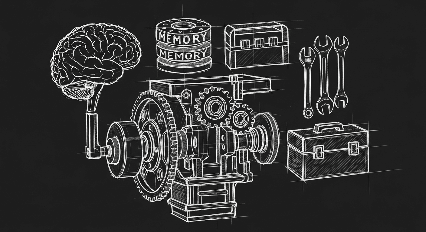 Engineering schematic of an AI agent with four core components