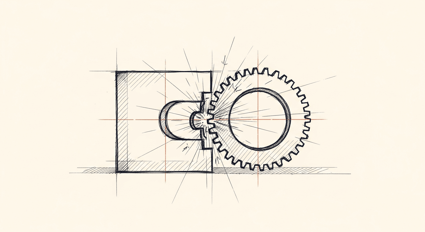 Sketch of CJS and ESM module systems failing to mesh as incompatible gears