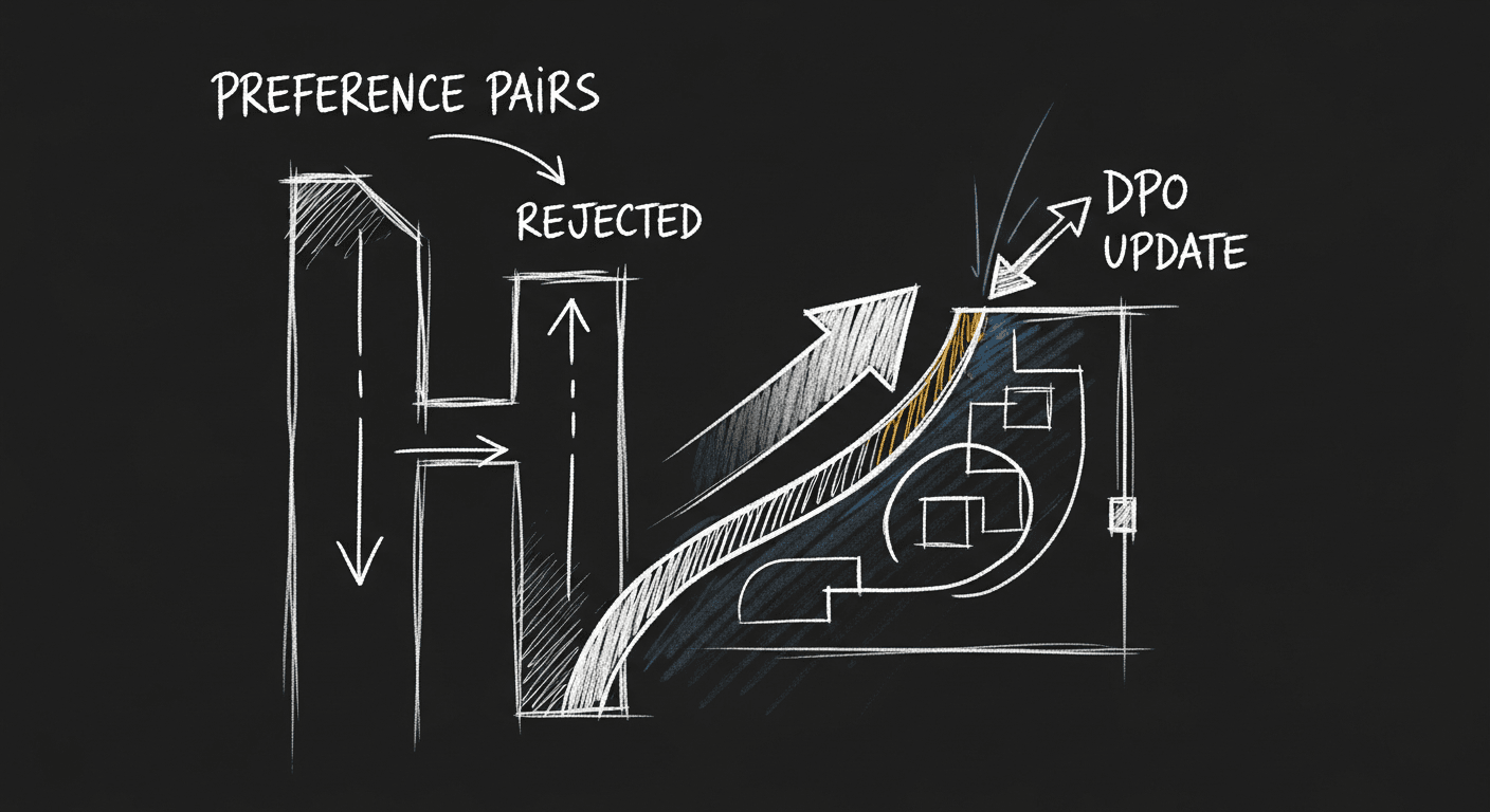 Sketch of DPO preference pairs shaping model behavior