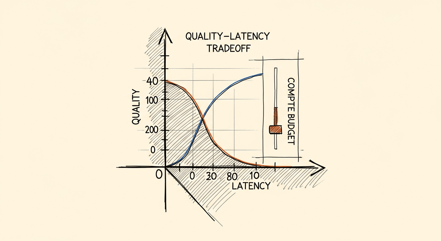 Sketch of quality vs latency tradeoff with inference compute budget