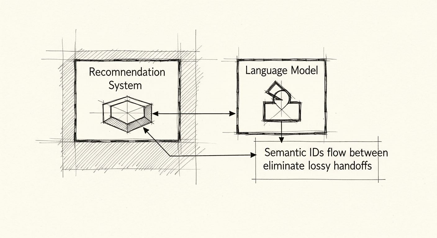 Sketch of recommendation system and LLM converging on semantic retrieval