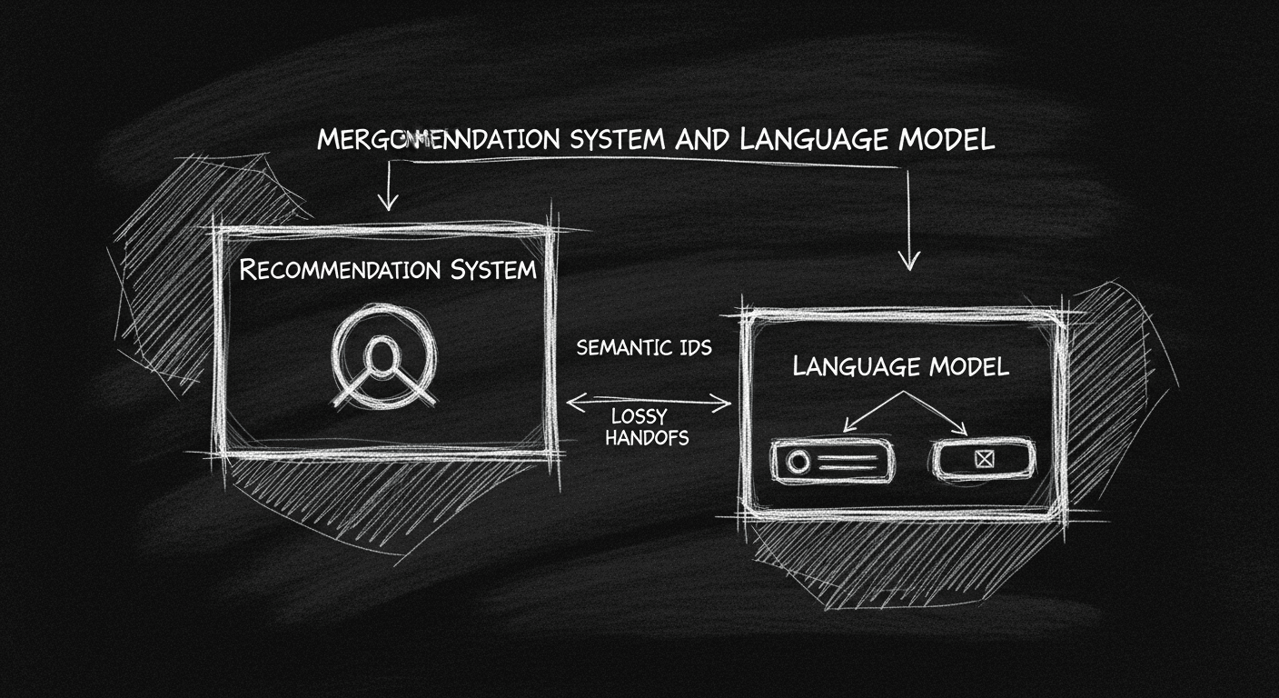 Sketch of recommendation system and LLM converging on semantic retrieval