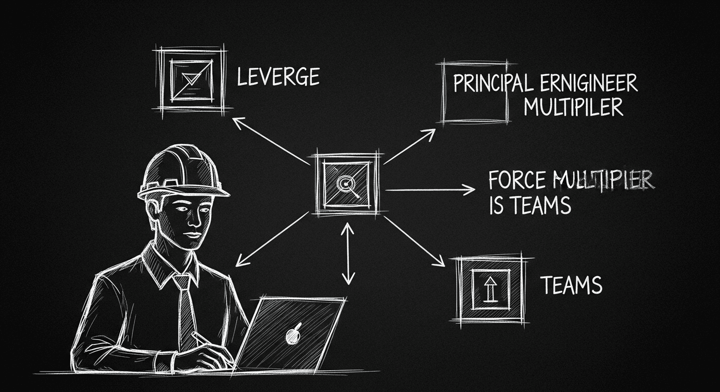 Sketch of principal engineer as force multiplier with leverage radiating to teams