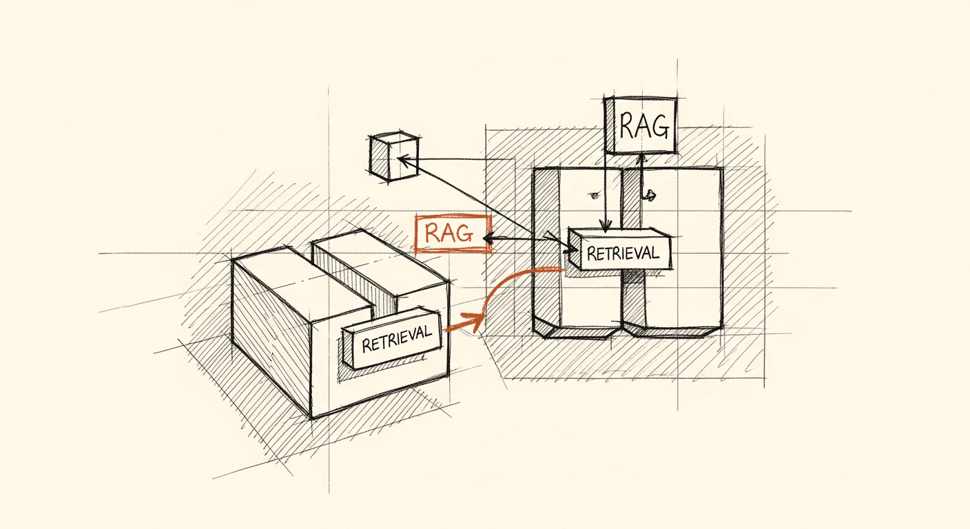 Sketch of RAG architecture evolving to coexist with large context windows