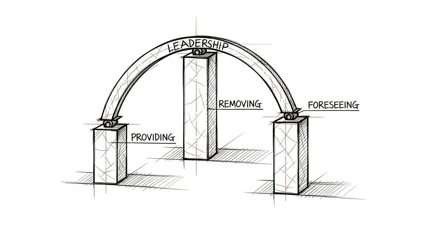 Sketch of three engineering leadership pillars supporting an arch
