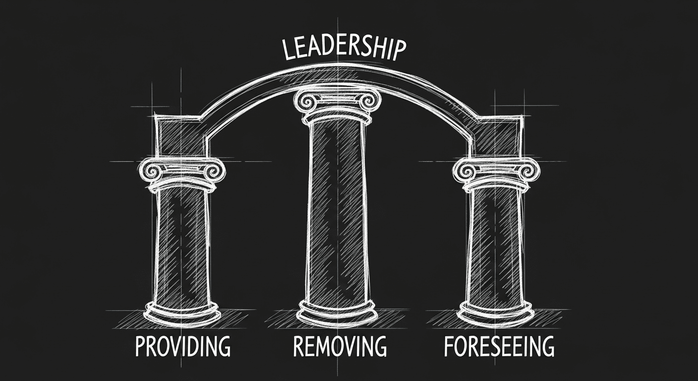 Sketch of three engineering leadership pillars supporting an arch
