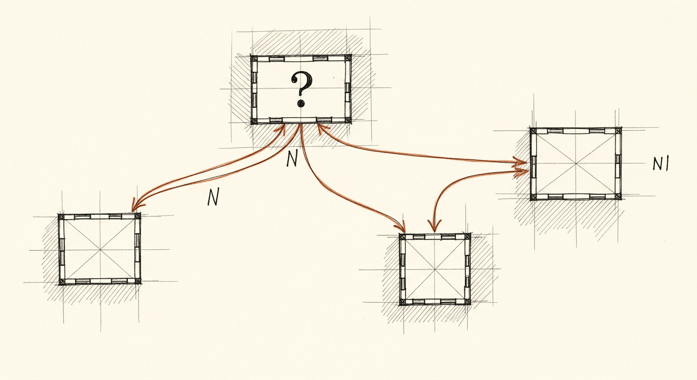 Sketch of inference-time reasoning with multiple paths explored before final answer
